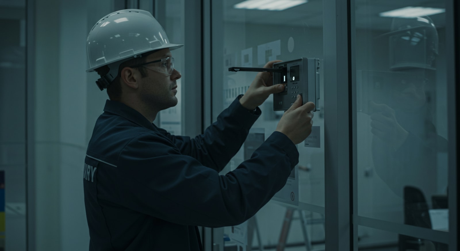 Inspector checking a door during a walkthrough