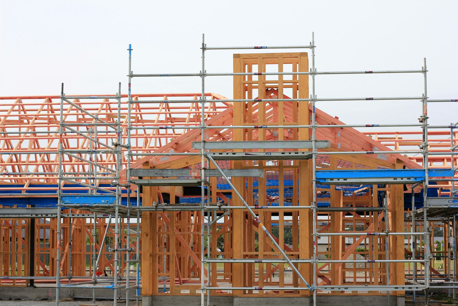 Home under construction with scaffolding